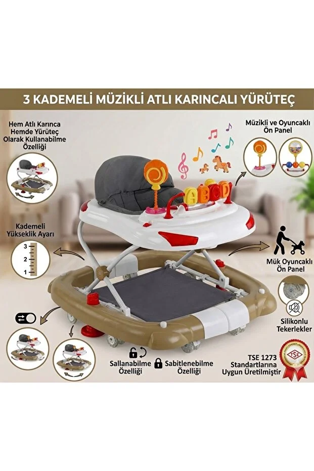 3 Kademeli Atlı Karıncalı Müzikli Oyuuncaklı Yürüteç 3 Kademeli Atlı Karıncalı Müzikli Oyuuncaklı Yürüteç
